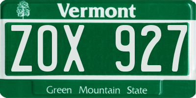 VT license plate ZOX927