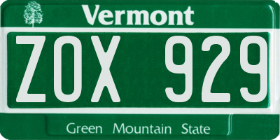 VT license plate ZOX929