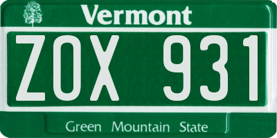 VT license plate ZOX931