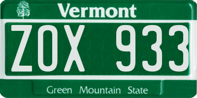 VT license plate ZOX933