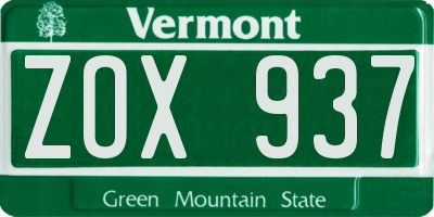 VT license plate ZOX937