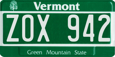 VT license plate ZOX942