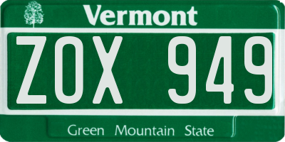 VT license plate ZOX949