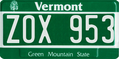 VT license plate ZOX953