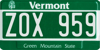 VT license plate ZOX959