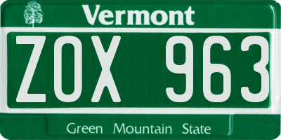 VT license plate ZOX963