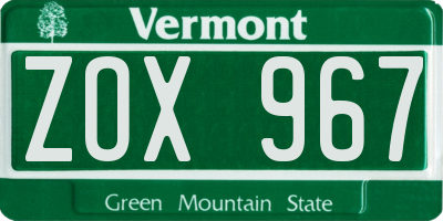 VT license plate ZOX967