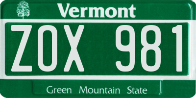 VT license plate ZOX981