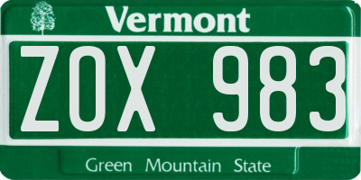 VT license plate ZOX983
