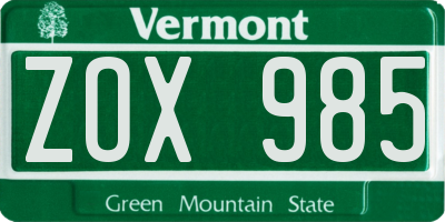 VT license plate ZOX985
