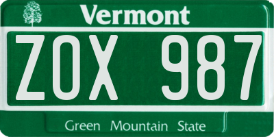 VT license plate ZOX987