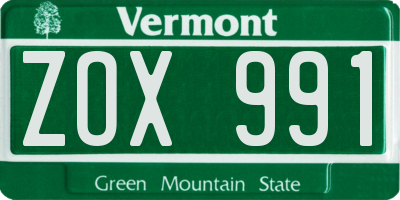 VT license plate ZOX991