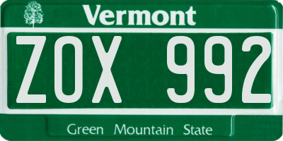 VT license plate ZOX992