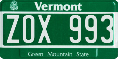 VT license plate ZOX993