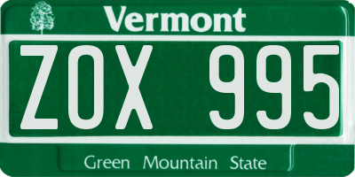 VT license plate ZOX995