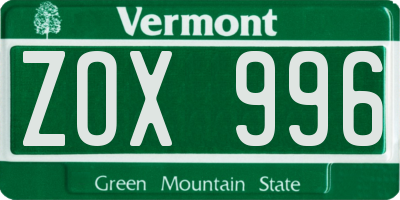 VT license plate ZOX996