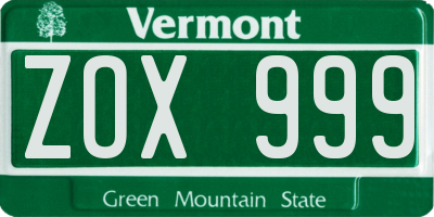 VT license plate ZOX999