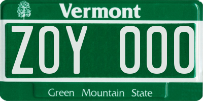 VT license plate ZOY000