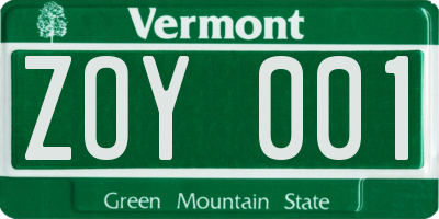 VT license plate ZOY001