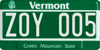 VT license plate ZOY005