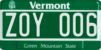 VT license plate ZOY006
