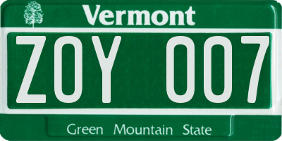 VT license plate ZOY007