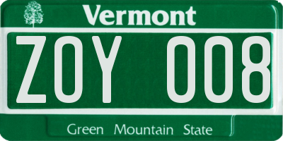 VT license plate ZOY008