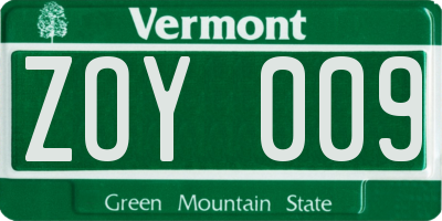 VT license plate ZOY009