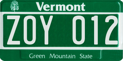 VT license plate ZOY012