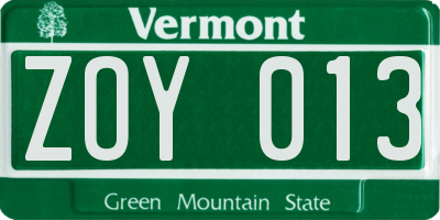 VT license plate ZOY013