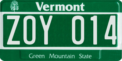 VT license plate ZOY014