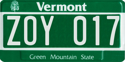 VT license plate ZOY017