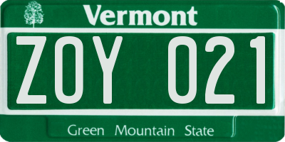 VT license plate ZOY021