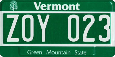 VT license plate ZOY023