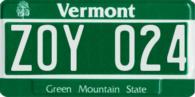 VT license plate ZOY024
