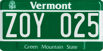 VT license plate ZOY025