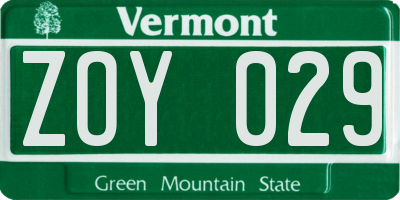 VT license plate ZOY029