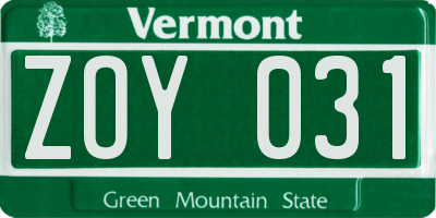 VT license plate ZOY031