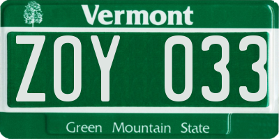 VT license plate ZOY033