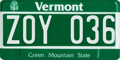 VT license plate ZOY036