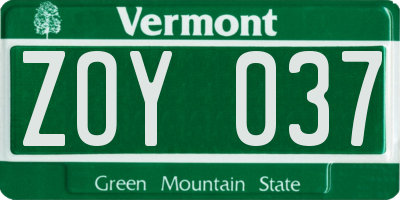 VT license plate ZOY037