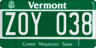 VT license plate ZOY038