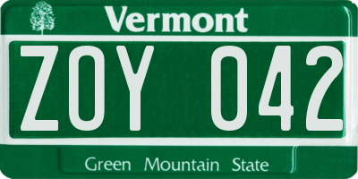VT license plate ZOY042