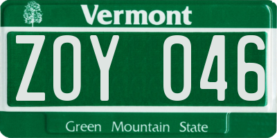 VT license plate ZOY046
