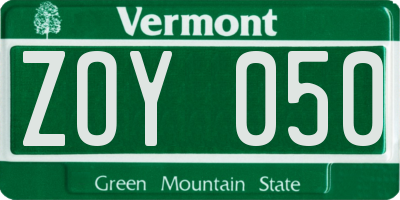 VT license plate ZOY050