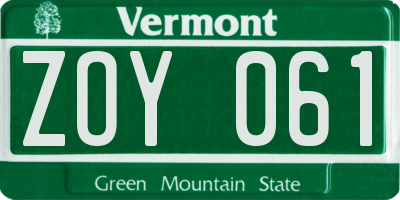 VT license plate ZOY061