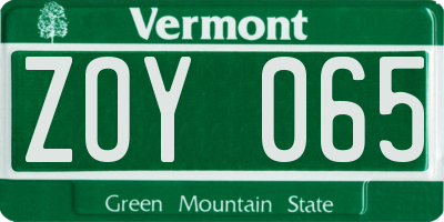 VT license plate ZOY065