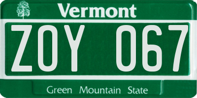 VT license plate ZOY067