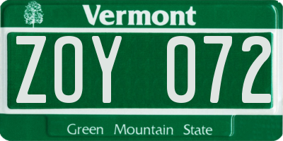 VT license plate ZOY072