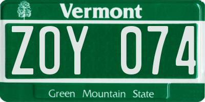 VT license plate ZOY074